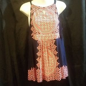 XLg Navy Blue w/ Red & White Design Halter Top INC